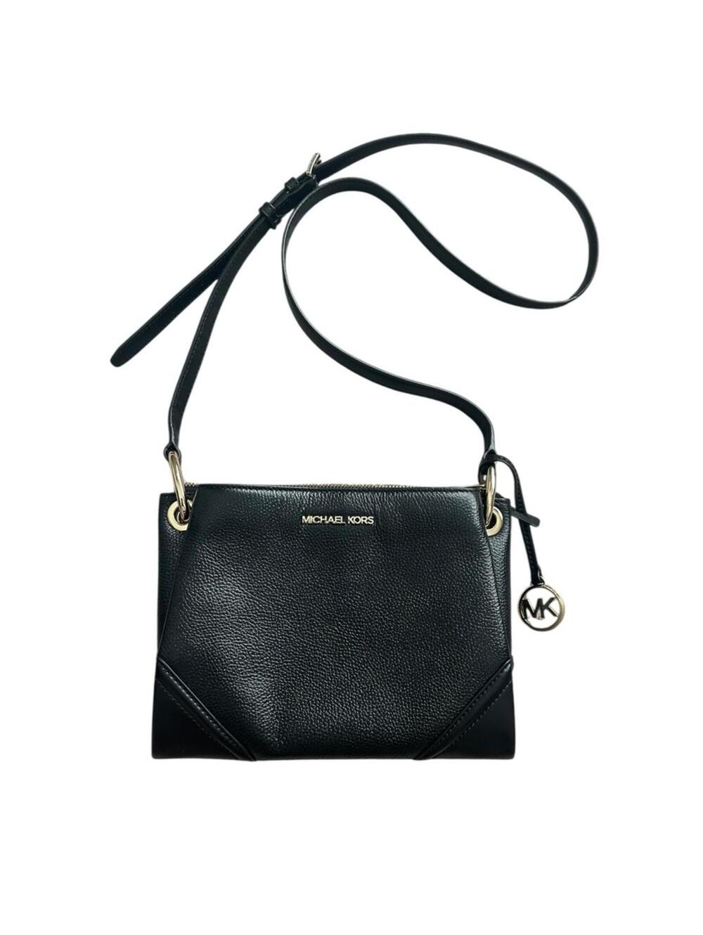 Michael Kors Nicole Triple Compartment Small Pebbled Leather Black Crossbody